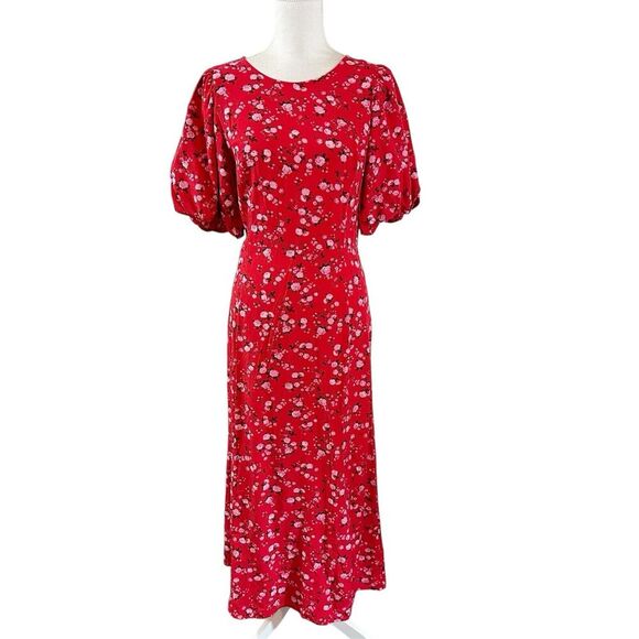 NWT Old Navy Womens Maxi Dress Red Floral Bloomcore Size Large Tradwife Prairie - Picture 1 of 8